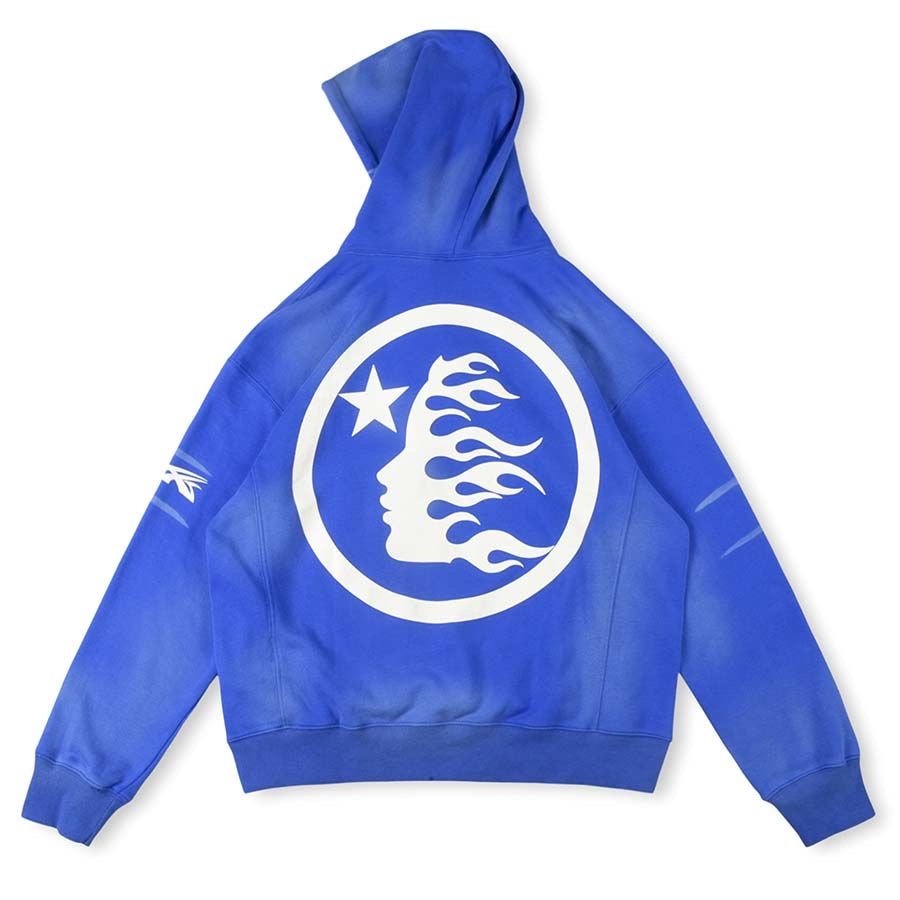 blue and white logo hoodie