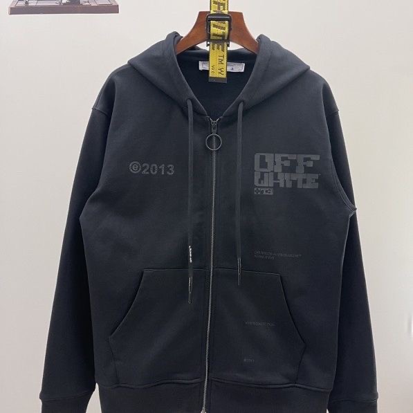 1:1 Version Black Tape Letters Zipper Hoodie Black