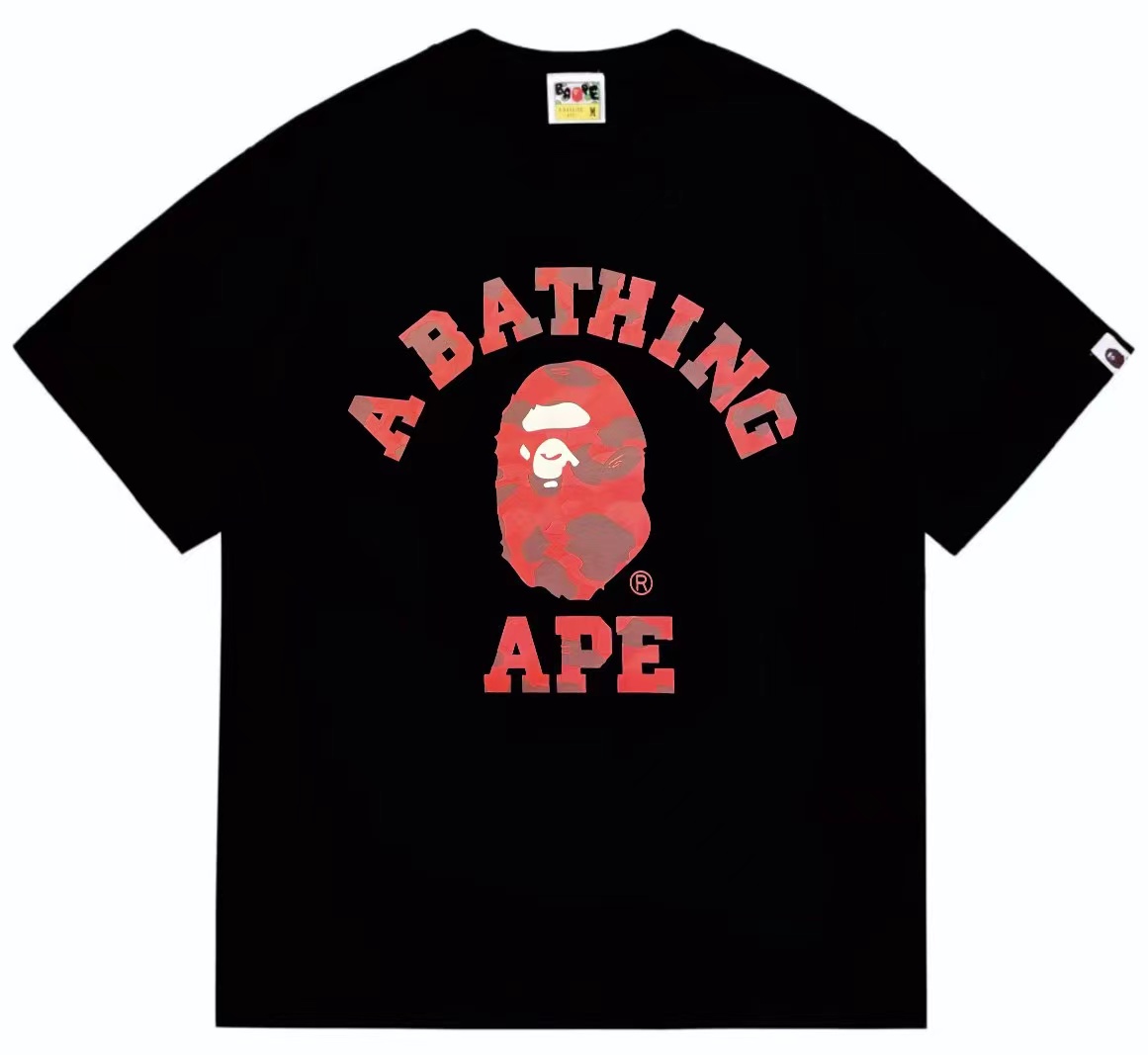 Red camo ape man head printed t shirt