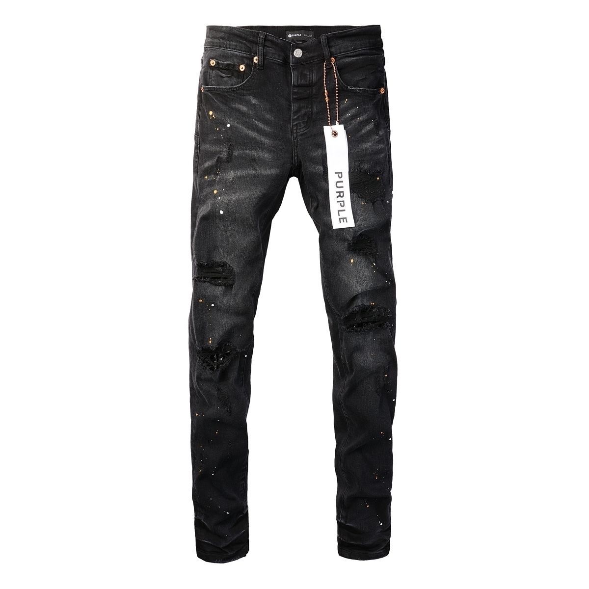 No. 9045 Paint Spots Ripped Jeans Black