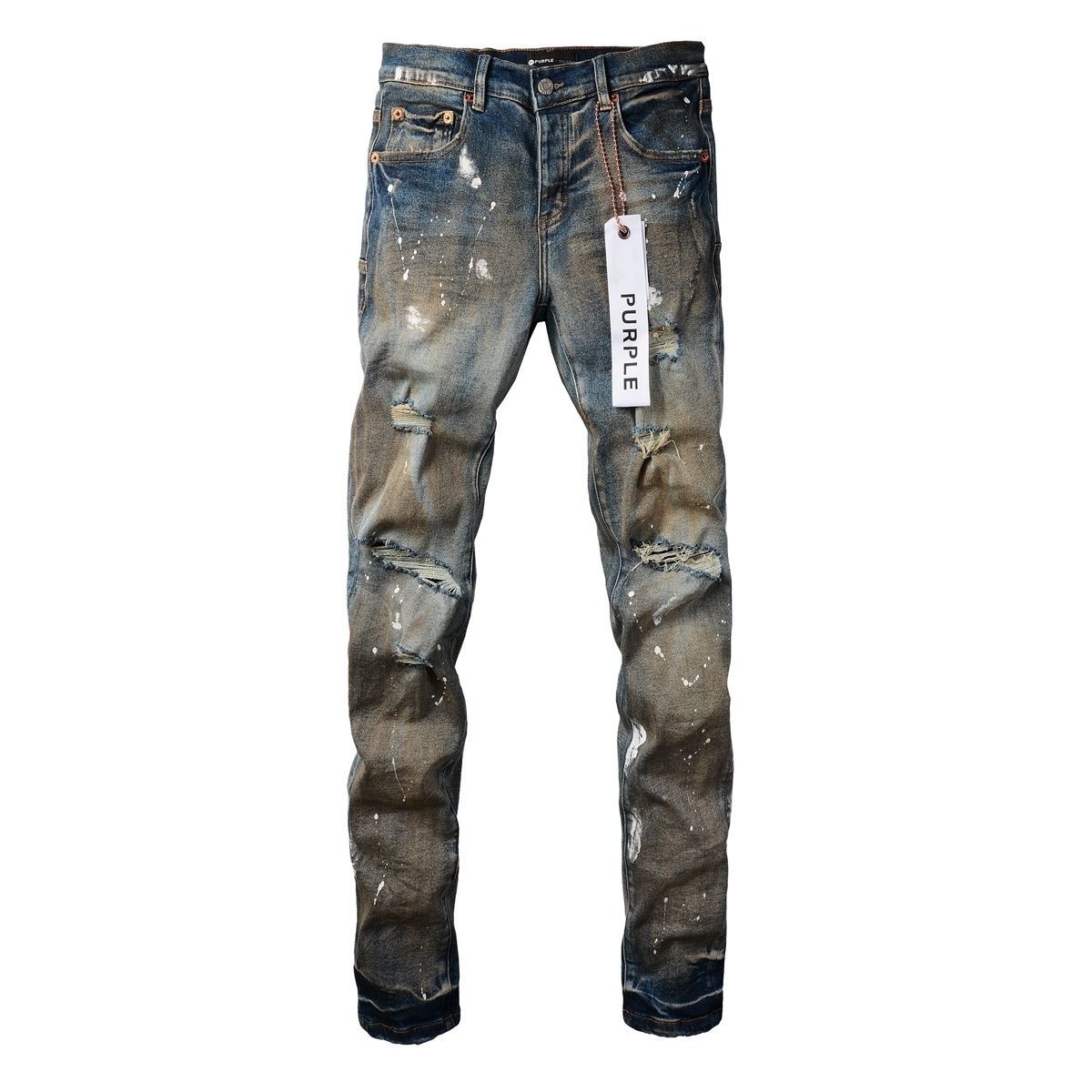 No. 9012 Paint Spots Ripped Jeans Dirty Blue