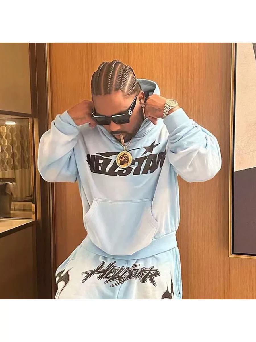 1:1 Fire sky blue washed vintage hoodie