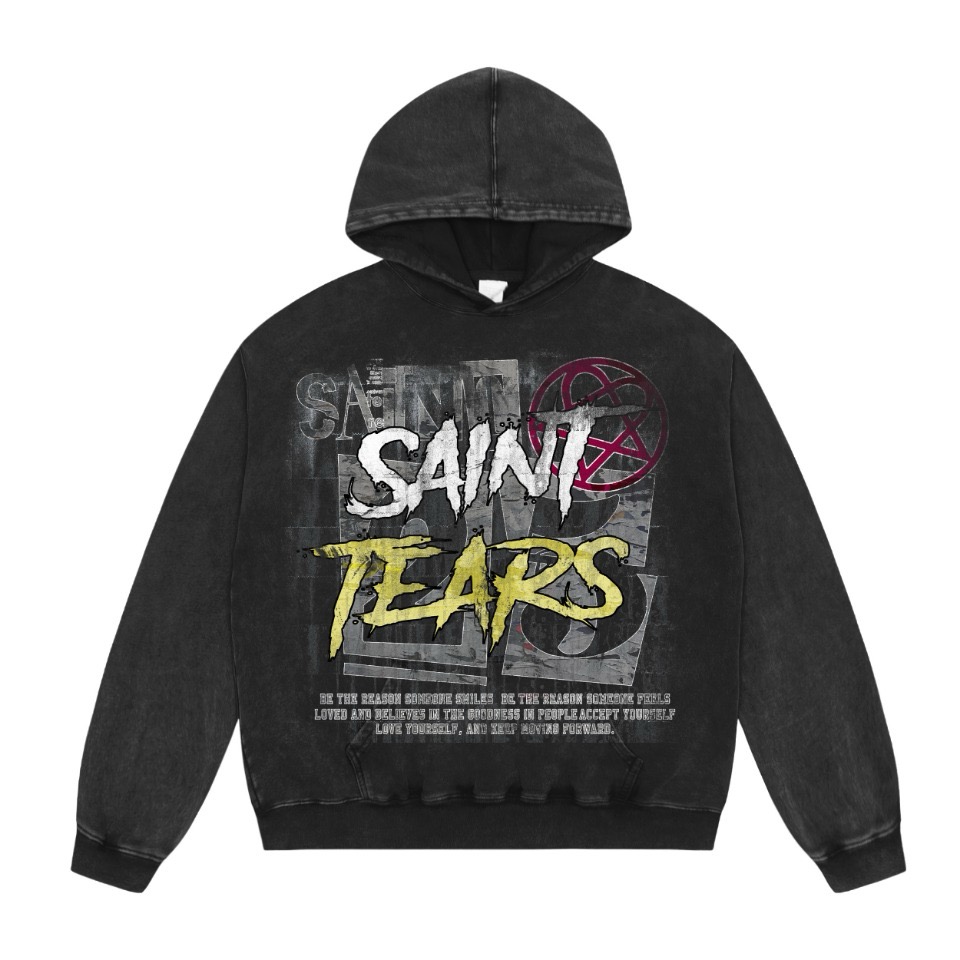 1:1 Washing color with tears printed hoodie