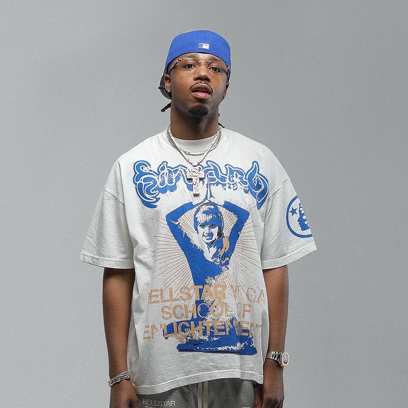 1:1 white color with Yoga big blue logo tshirt