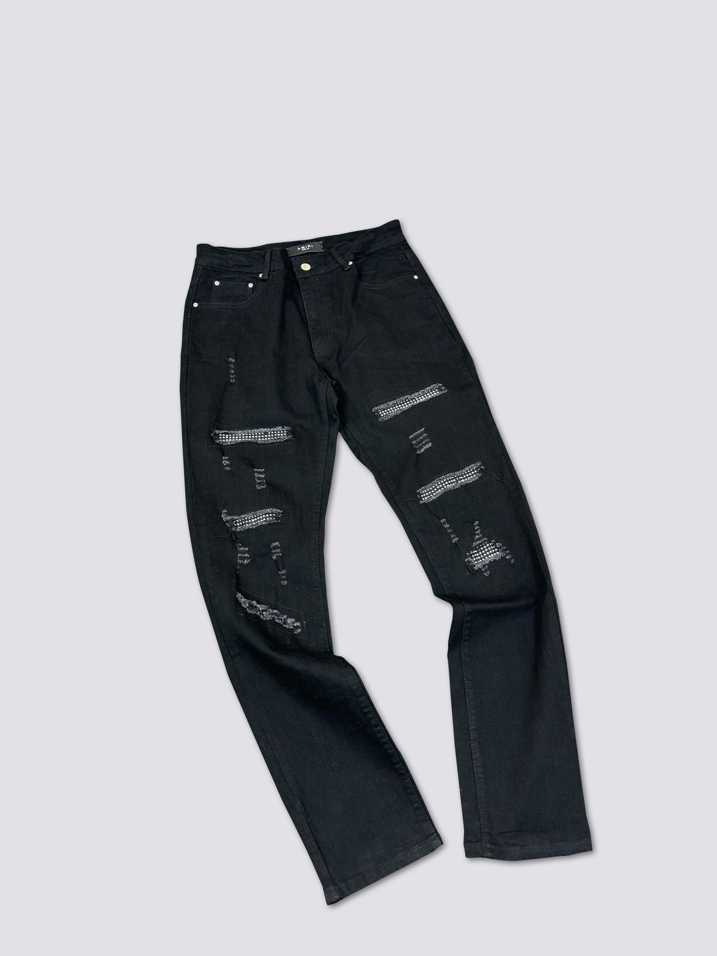 1：1 new  washed splash-inked holes paste silver diamond  jeans