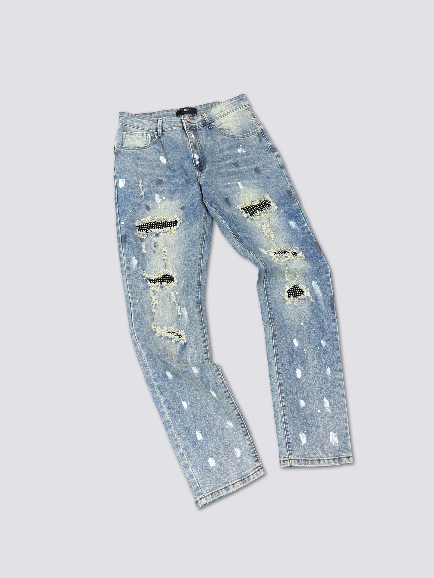 1:1 new wash ripped silver diamond denim jeans