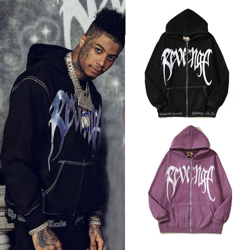 Black and purple color simple zip up hoodie