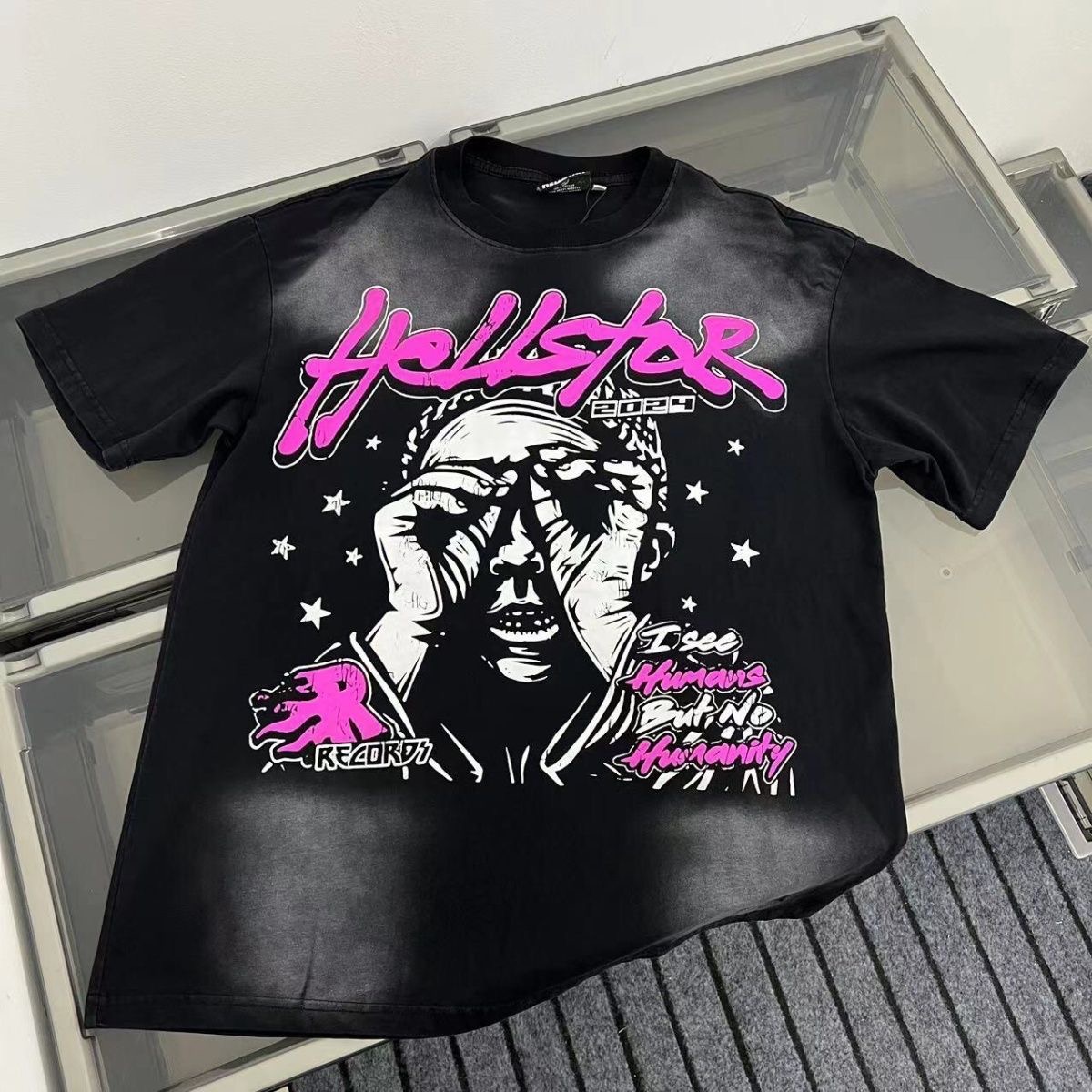 Black with pink logo printed tshirt
