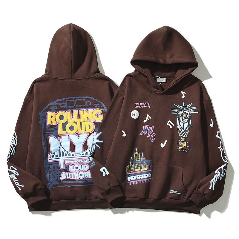 New brown rolling embroidery hoodie