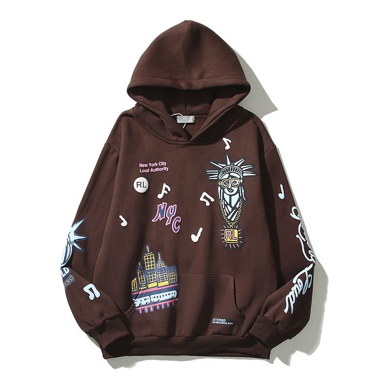 New brown rolling embroidery hoodie