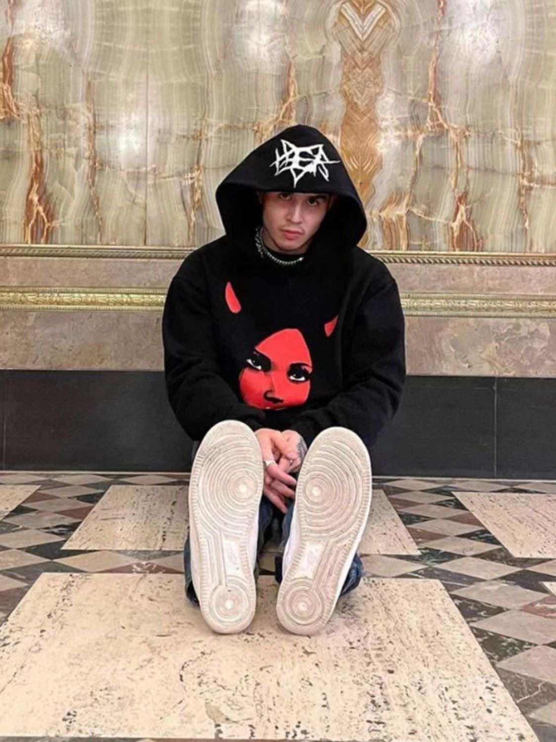 1:1 New red witch 2024 velvet black hip hop hoodie