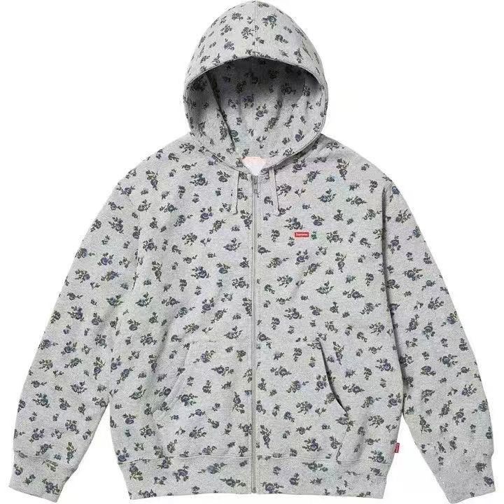 Floral hooded print new velvet and thick zipper jacket