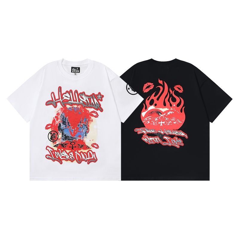 Black with red flame fire printing tshirt