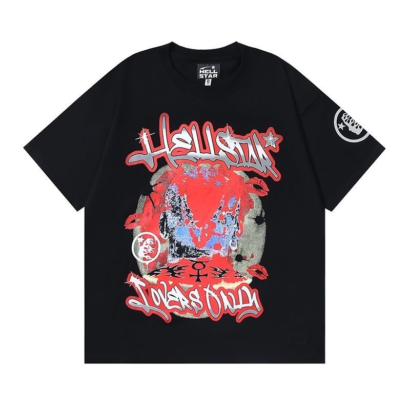 Black with red flame fire printing tshirt