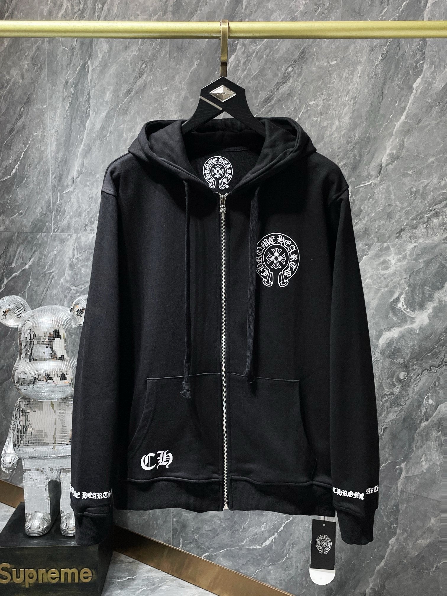1:1 Black letter printed zip up hoodie