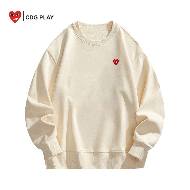 Classic pure color with heart embroidery logo crewneck