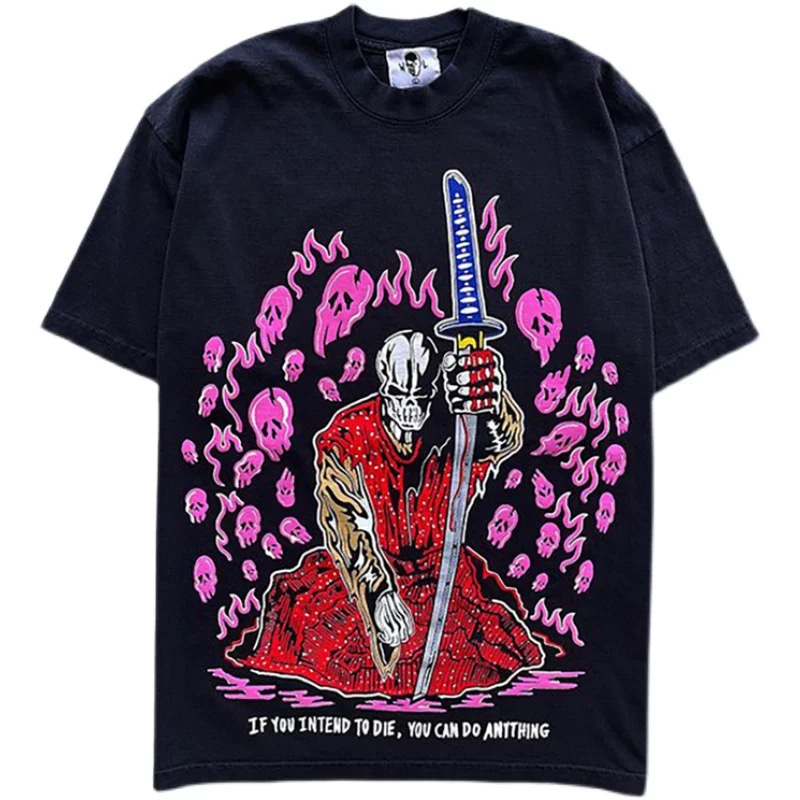 1:1 Japanese samurai pink skull tshirt