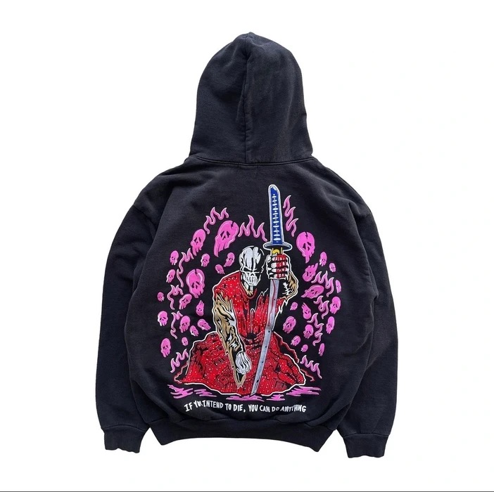 1:1  Powder blue skull samurai pink skull hoodie