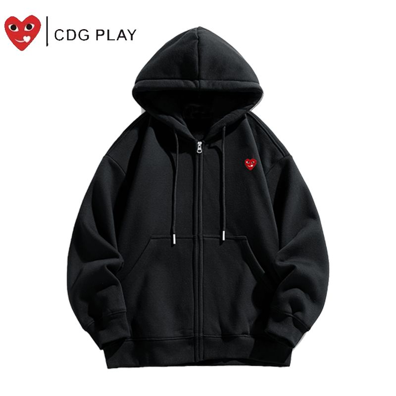 Basic color with red mini heart embroidery hoodie