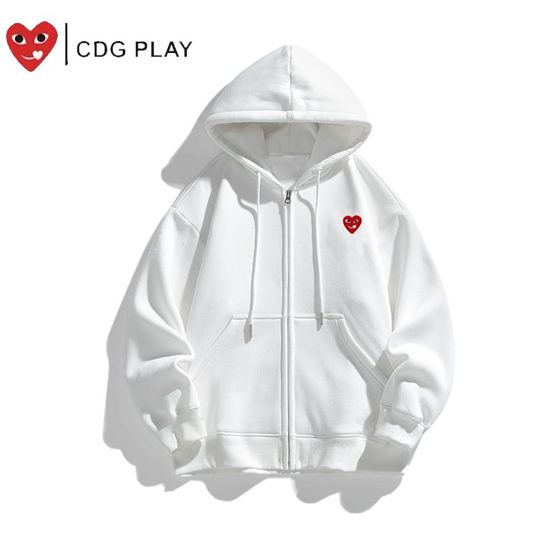 Basic color with red mini heart embroidery hoodie