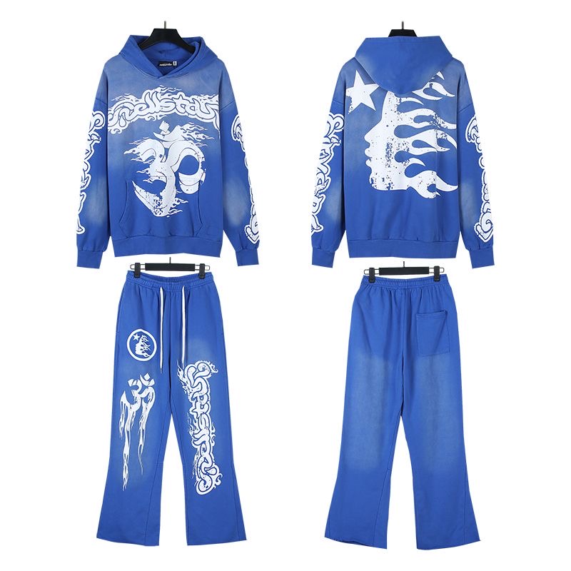 1:1 black blue logo printing tracksuit