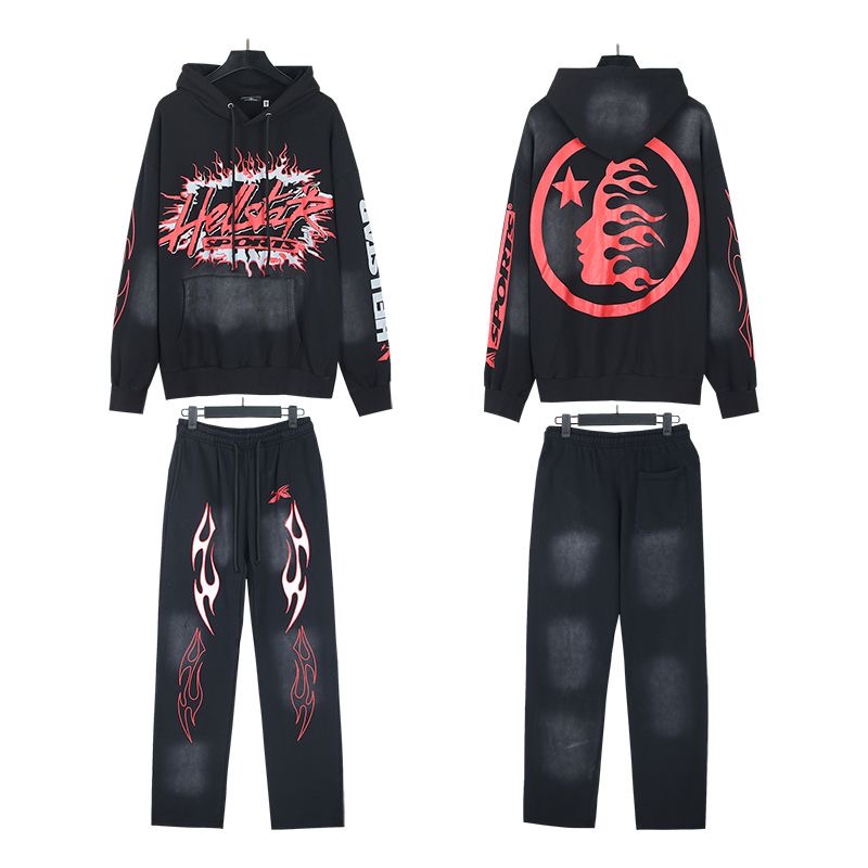 1:1 version washing black with red fire tracksuit