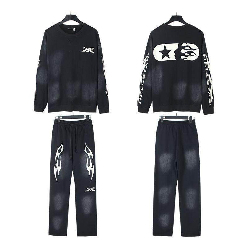 1:1 washing creaming and black colors crewneck tracksuit