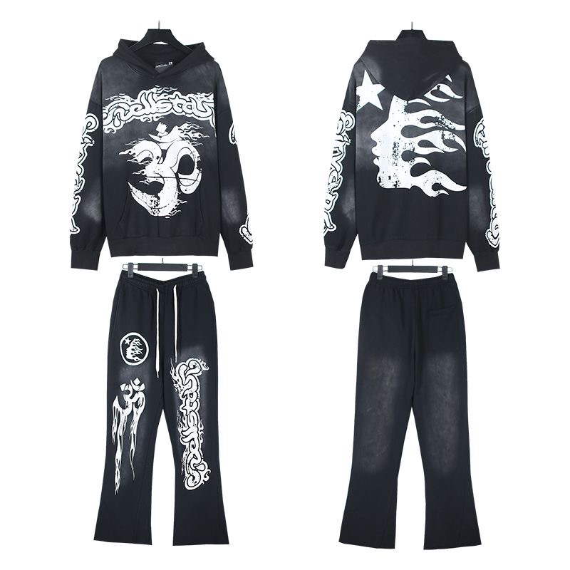 1:1 black blue logo printing tracksuit
