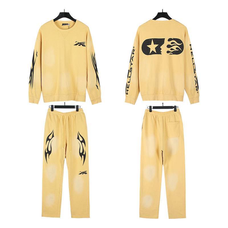 1:1 washing creaming and black colors crewneck tracksuit
