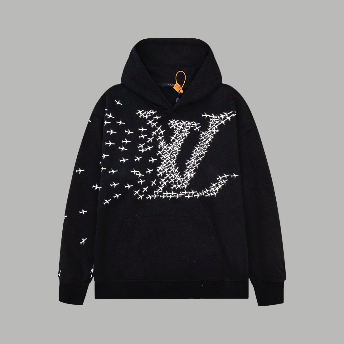 1:1 version black and white color airplane gradient print hoodie
