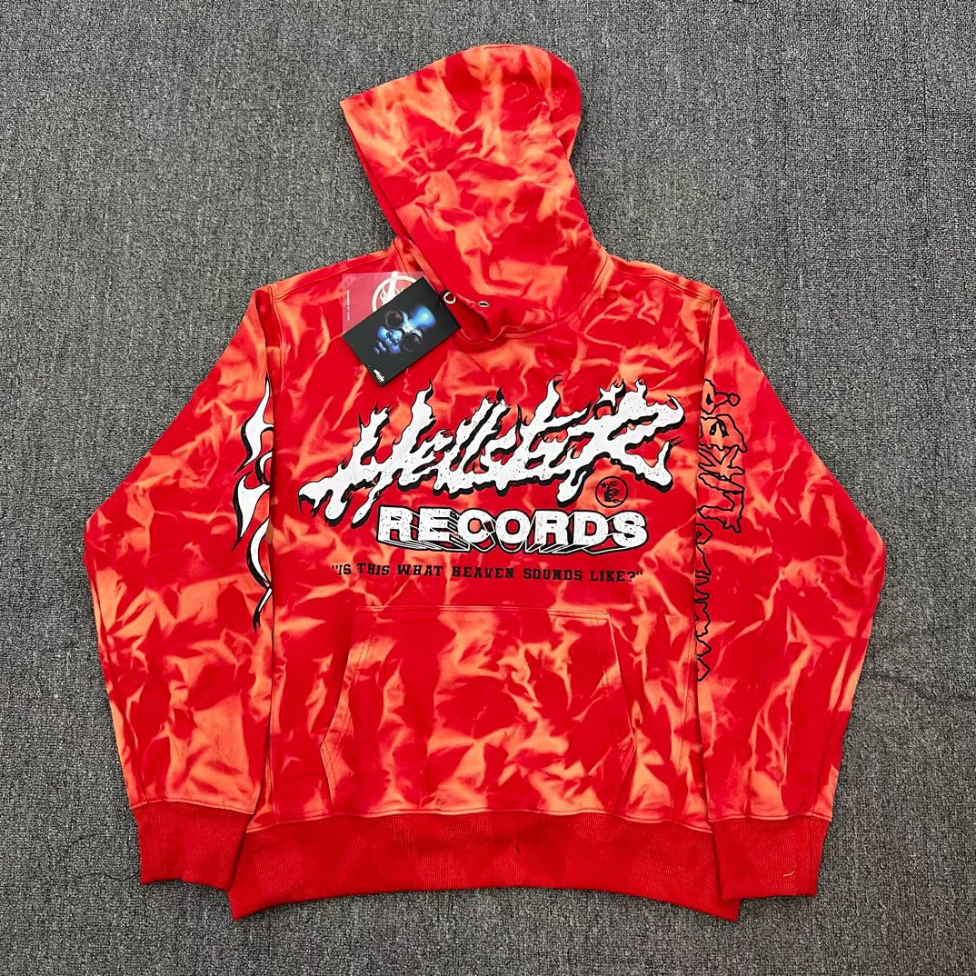 1:1 new top version Red fire with black logo hoodie