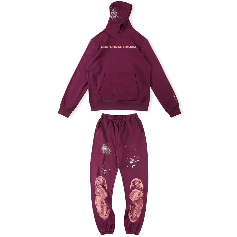 1:1 top quality purple with pink painting tracksuit