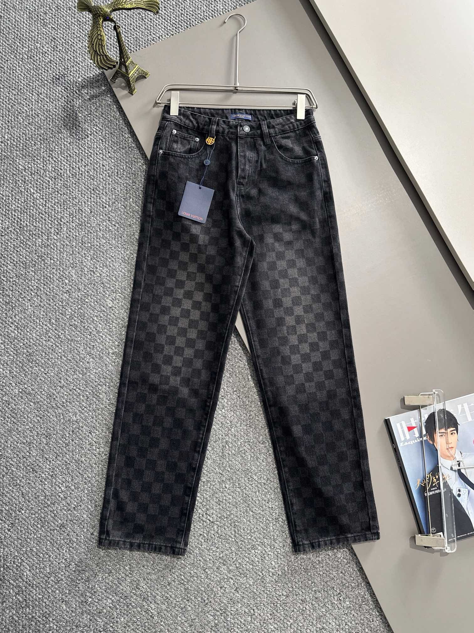 1:1 New washing black plaid fashion jeans
