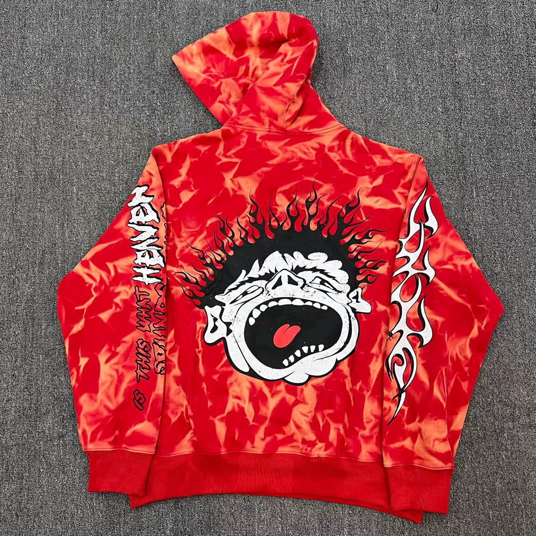 1:1 new top version Red fire with black logo hoodie