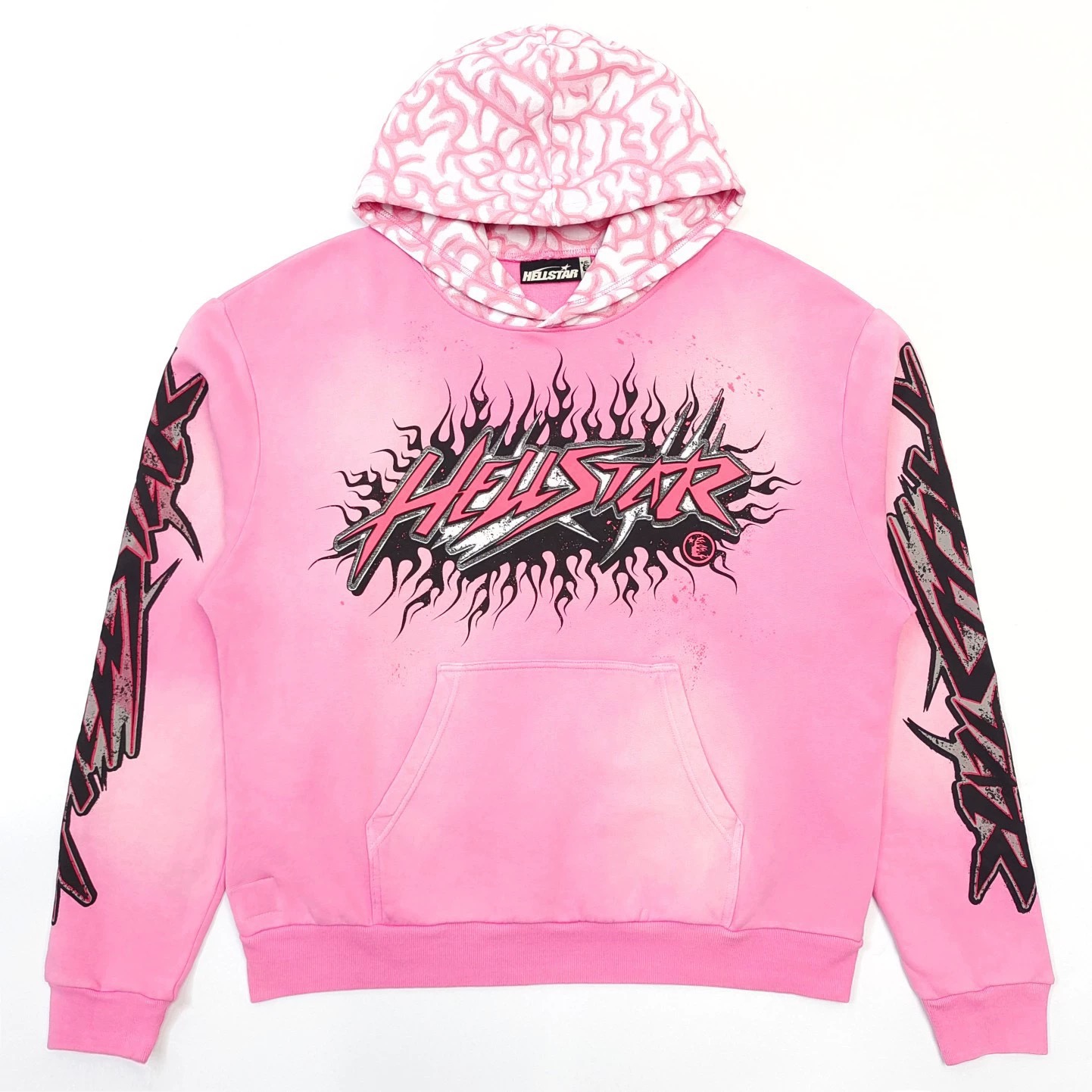 1:1 Washing pink color with black logo printing hoodie