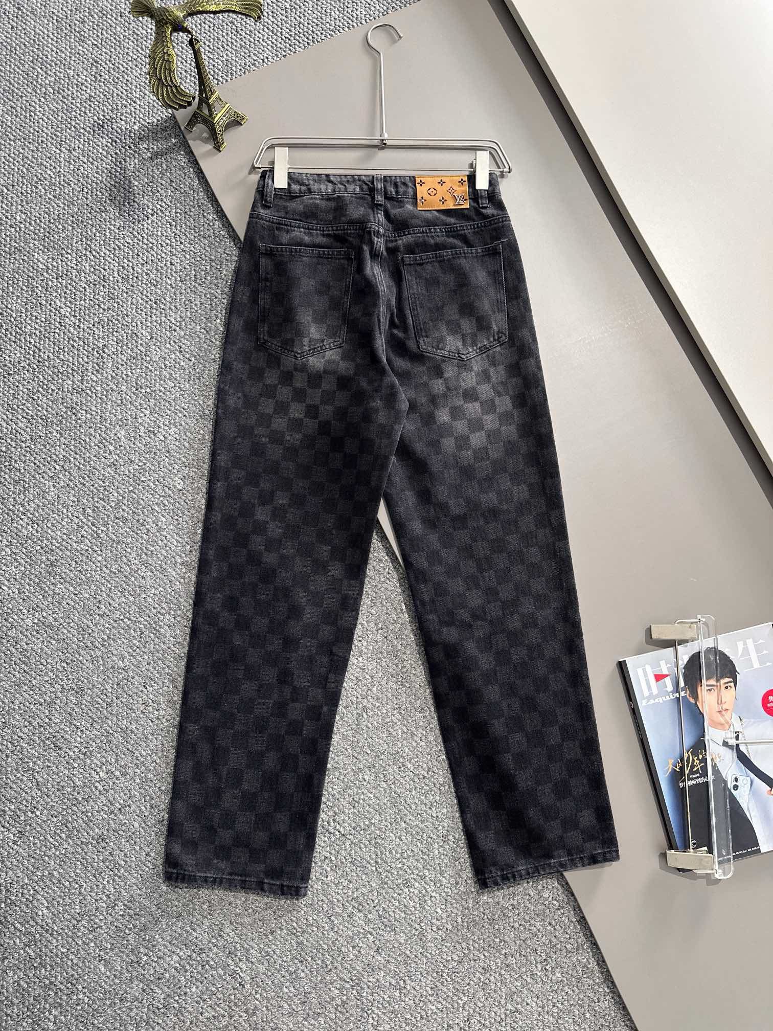 1:1 New washing black plaid fashion jeans