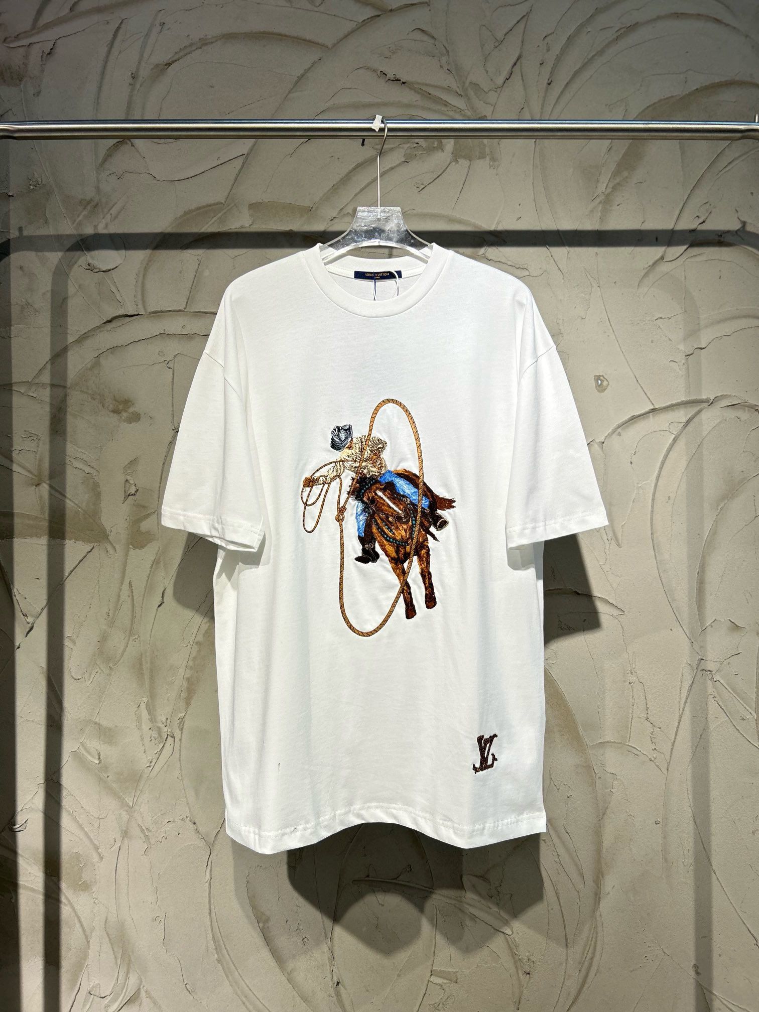 1：1 new western denim embroidery short sleeve T-shirt