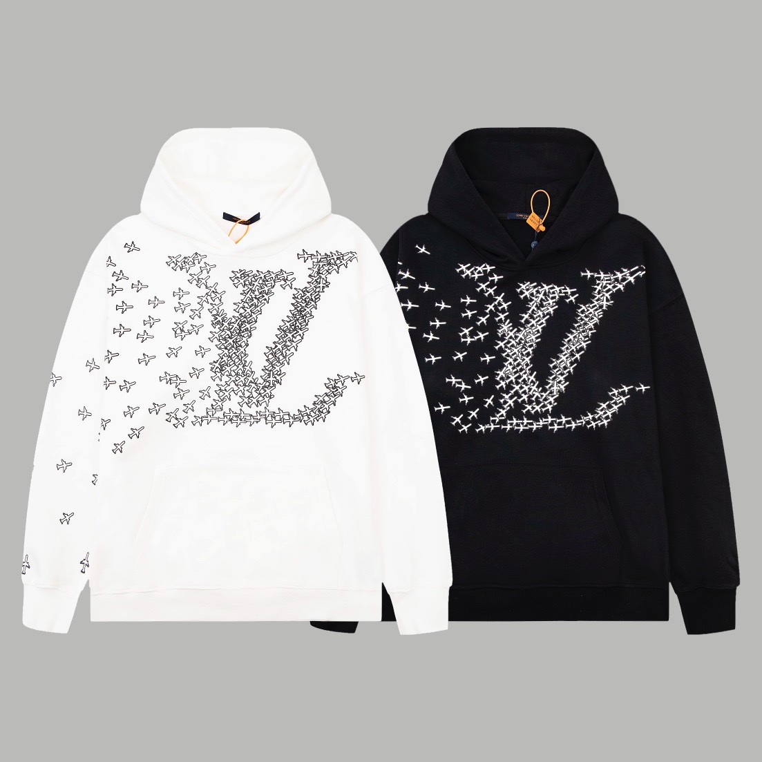 1:1 version black and white color airplane gradient print hoodie