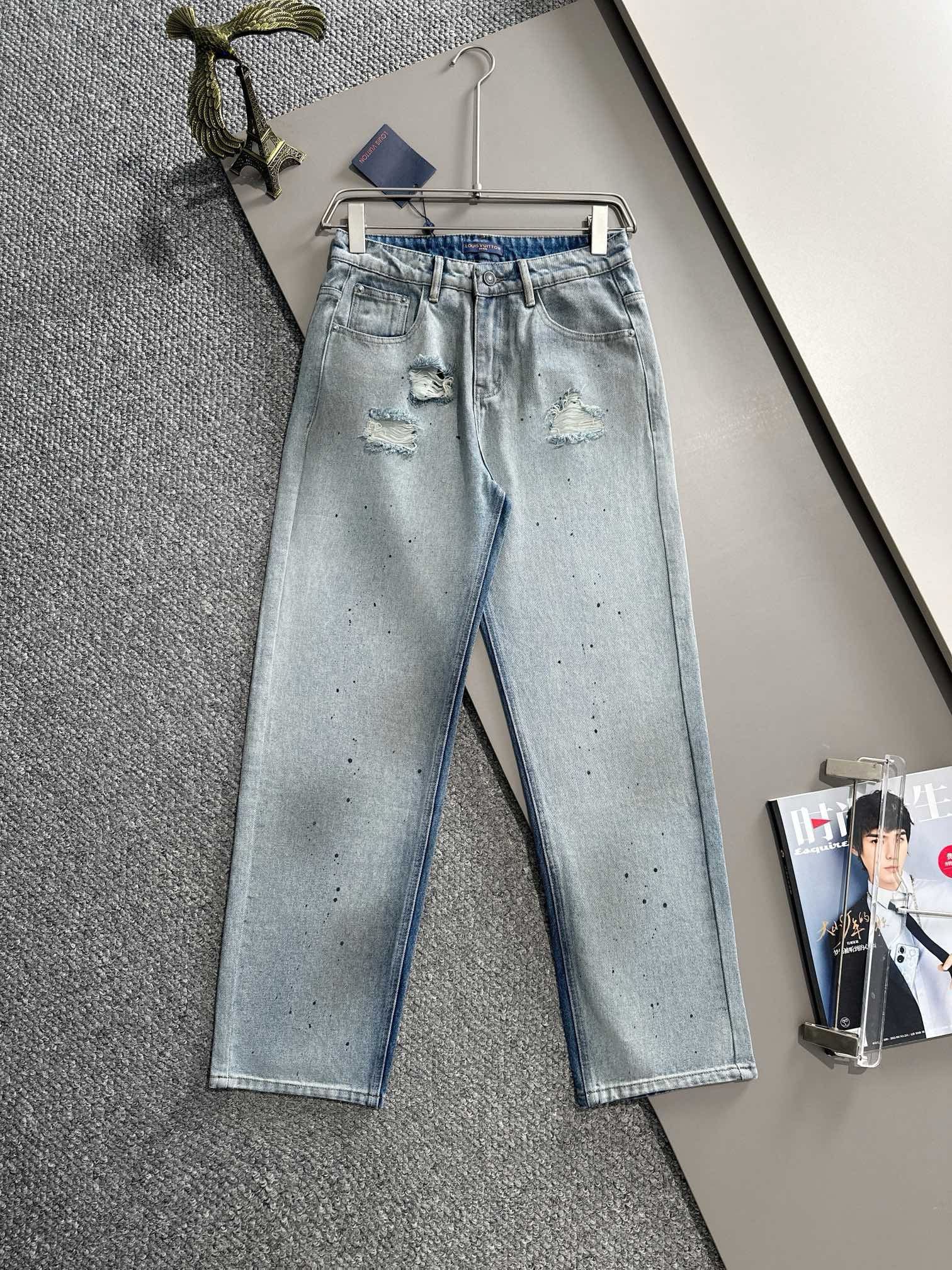 1:1 Broken design 2024 Fall classic jeans straight leg pants