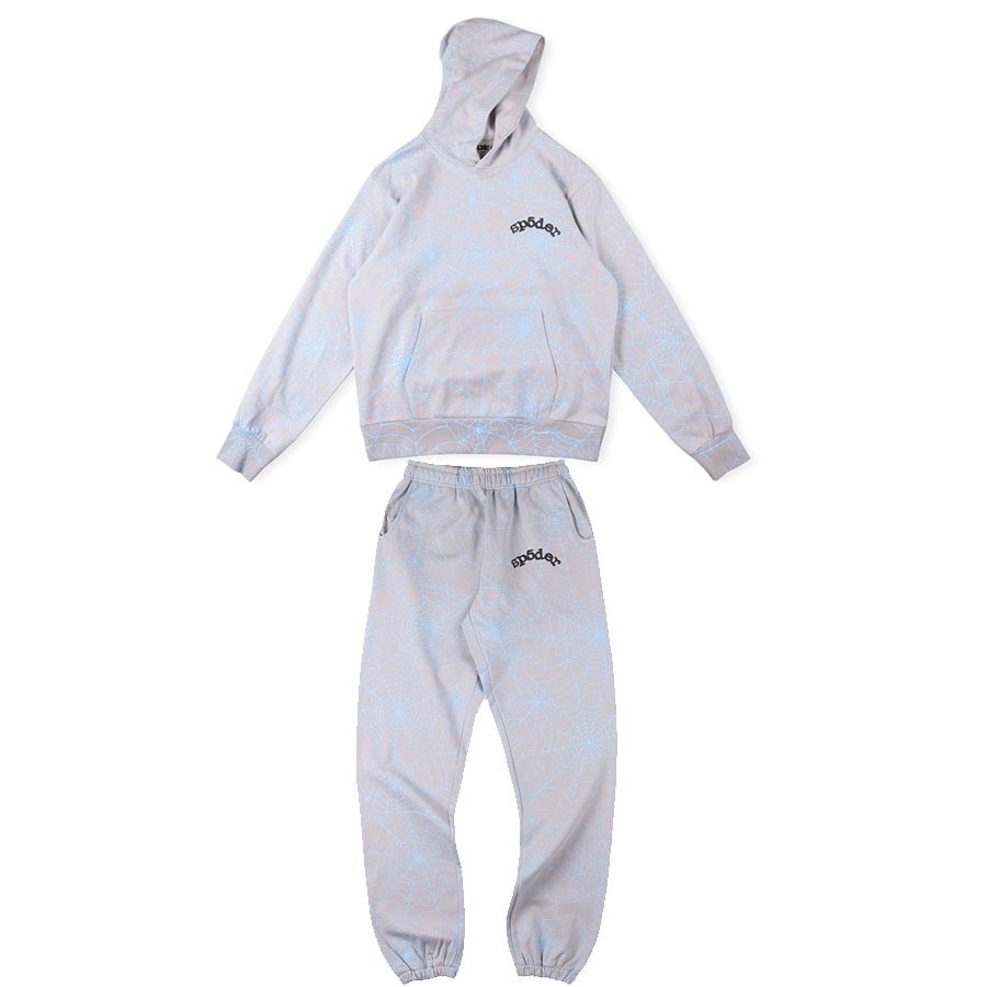 1:1 top quality light grey with blue popular tracksuit