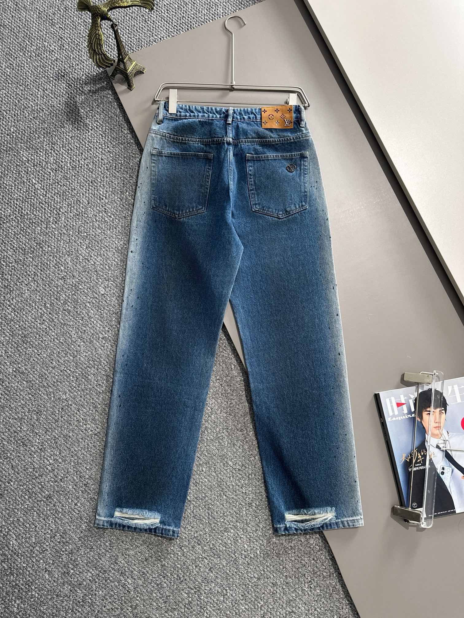 1:1 Broken design 2024 Fall classic jeans straight leg pants