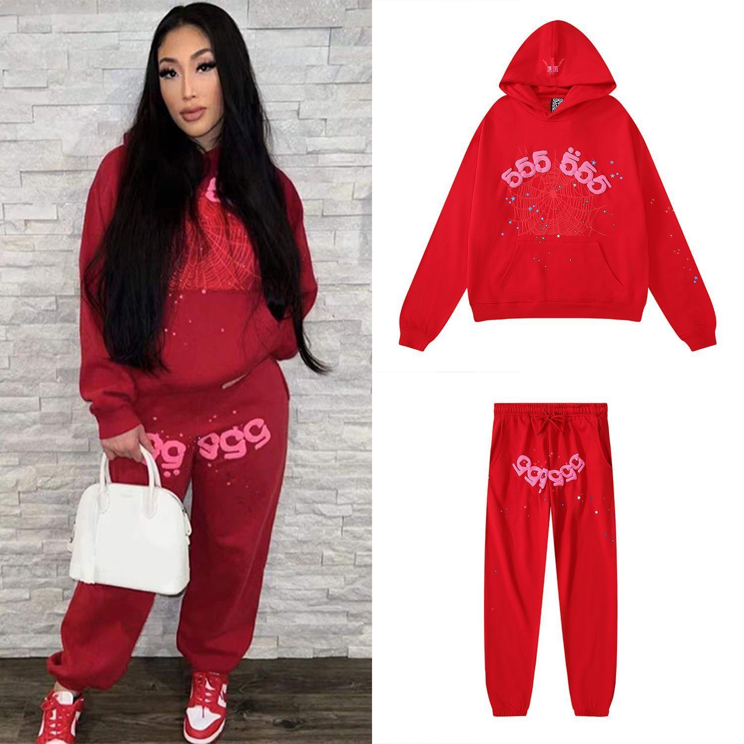 1:1 red color 555555 puff printing tracksuit