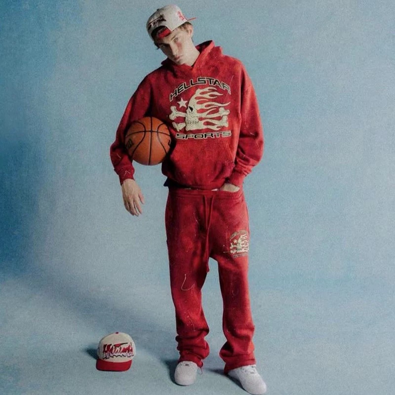 1:1 red color with black logo tracksuit