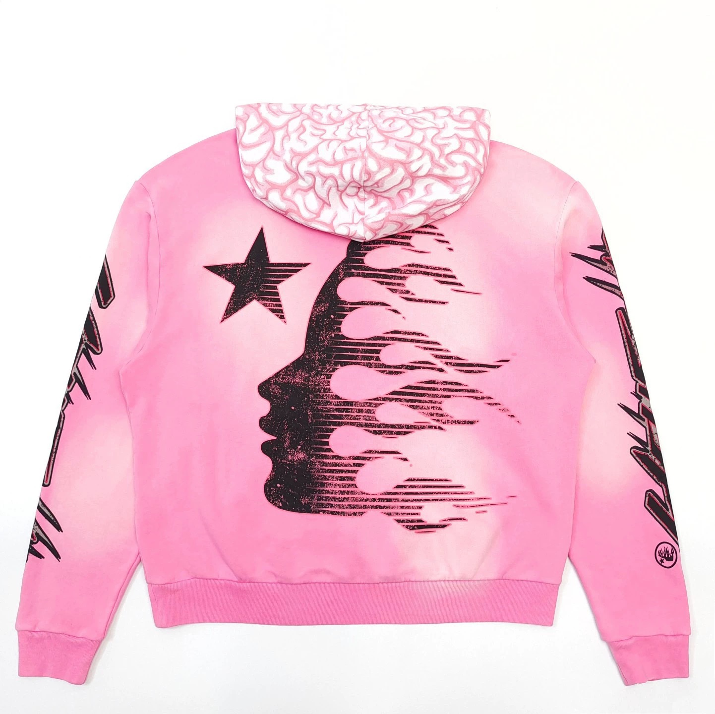 1:1 Washing pink color with black logo printing hoodie