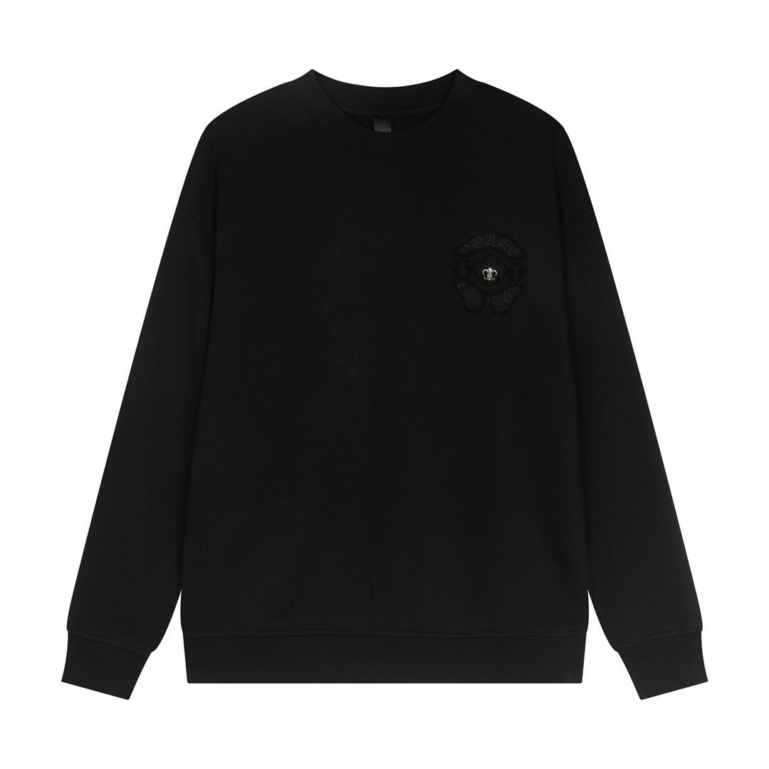 1:1 heavy applique cloth embroidery wash water trend full dyed pure cotton fabric crewneck