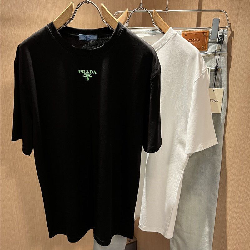 1:1 New letter pressed rubber cotton couple loose short sleeve T-shirt men