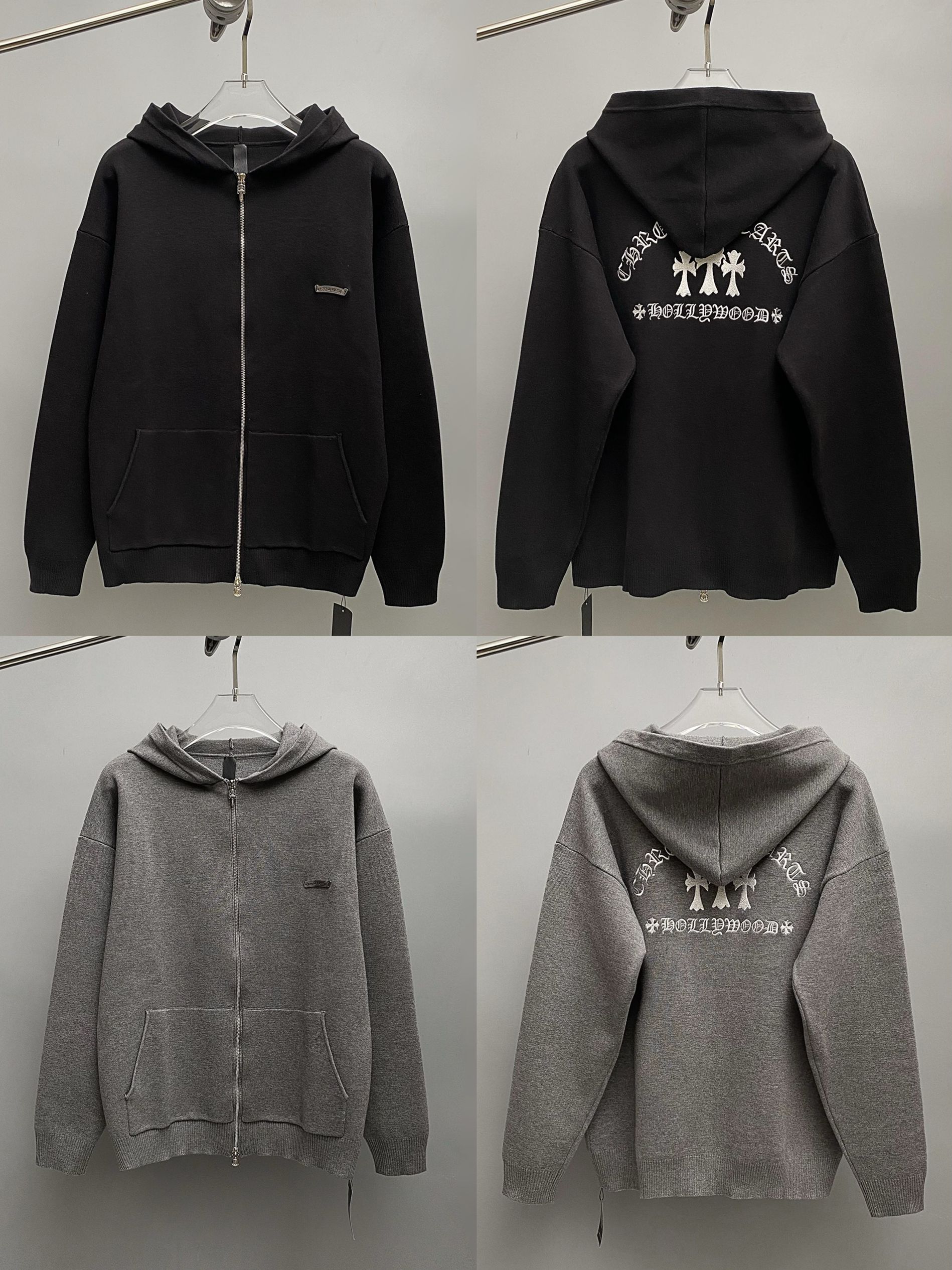 1:1 Fall/Winter new Cross Alphabet Embroidery hooded zipper knit sweater hoodie