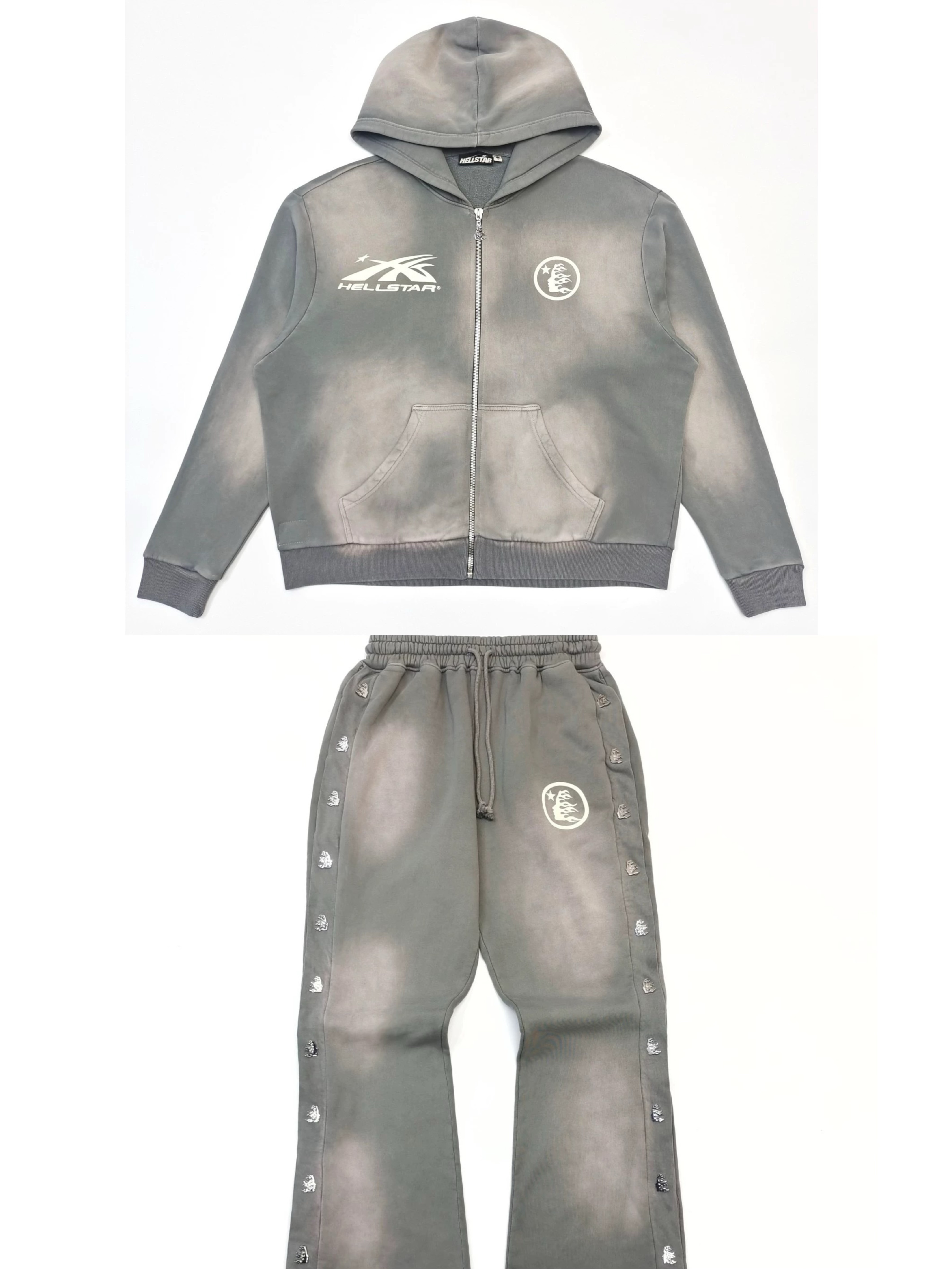 1:1 Version washing grey cardigan zip up hoodie with pant tracksuit