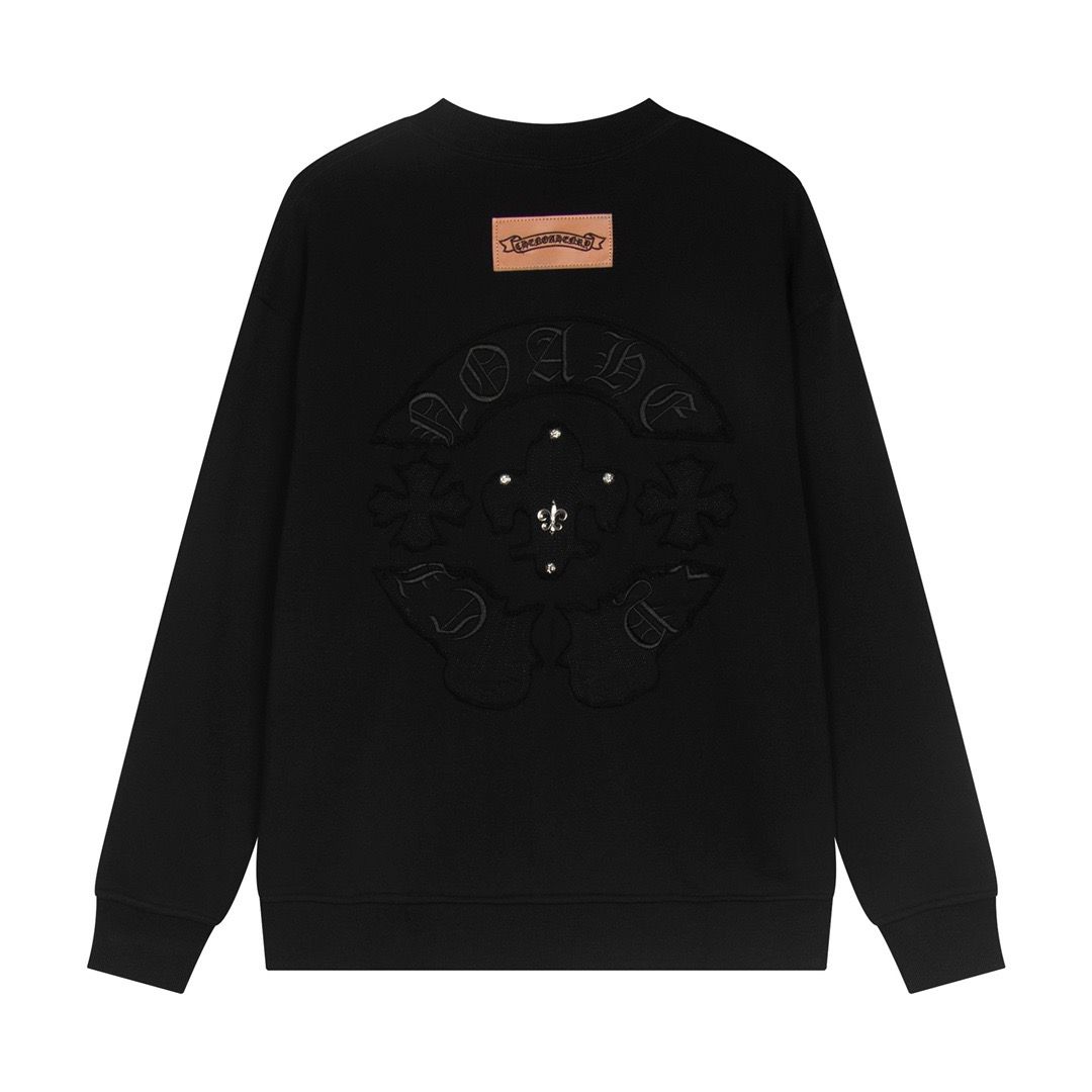 1:1 heavy applique cloth embroidery wash water trend full dyed pure cotton fabric crewneck