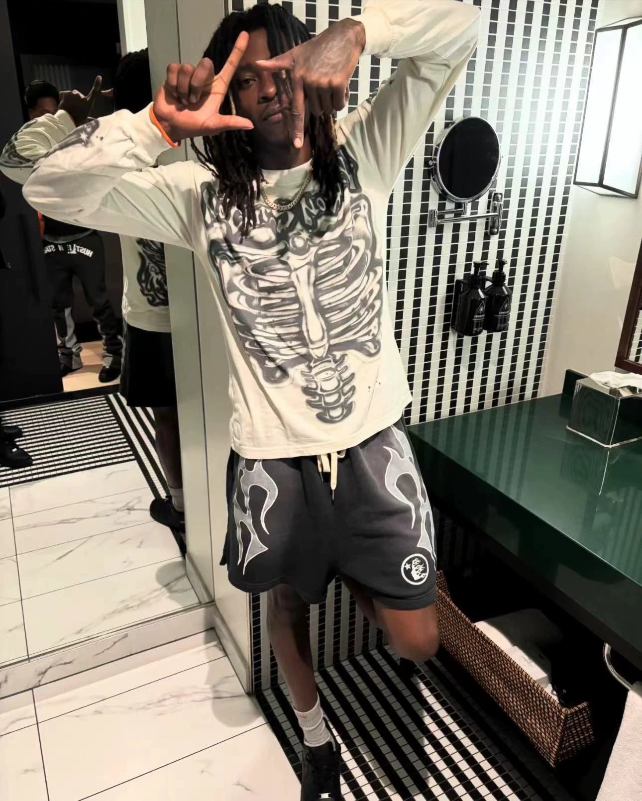 1:1 white with airbrushed bones long sleeve